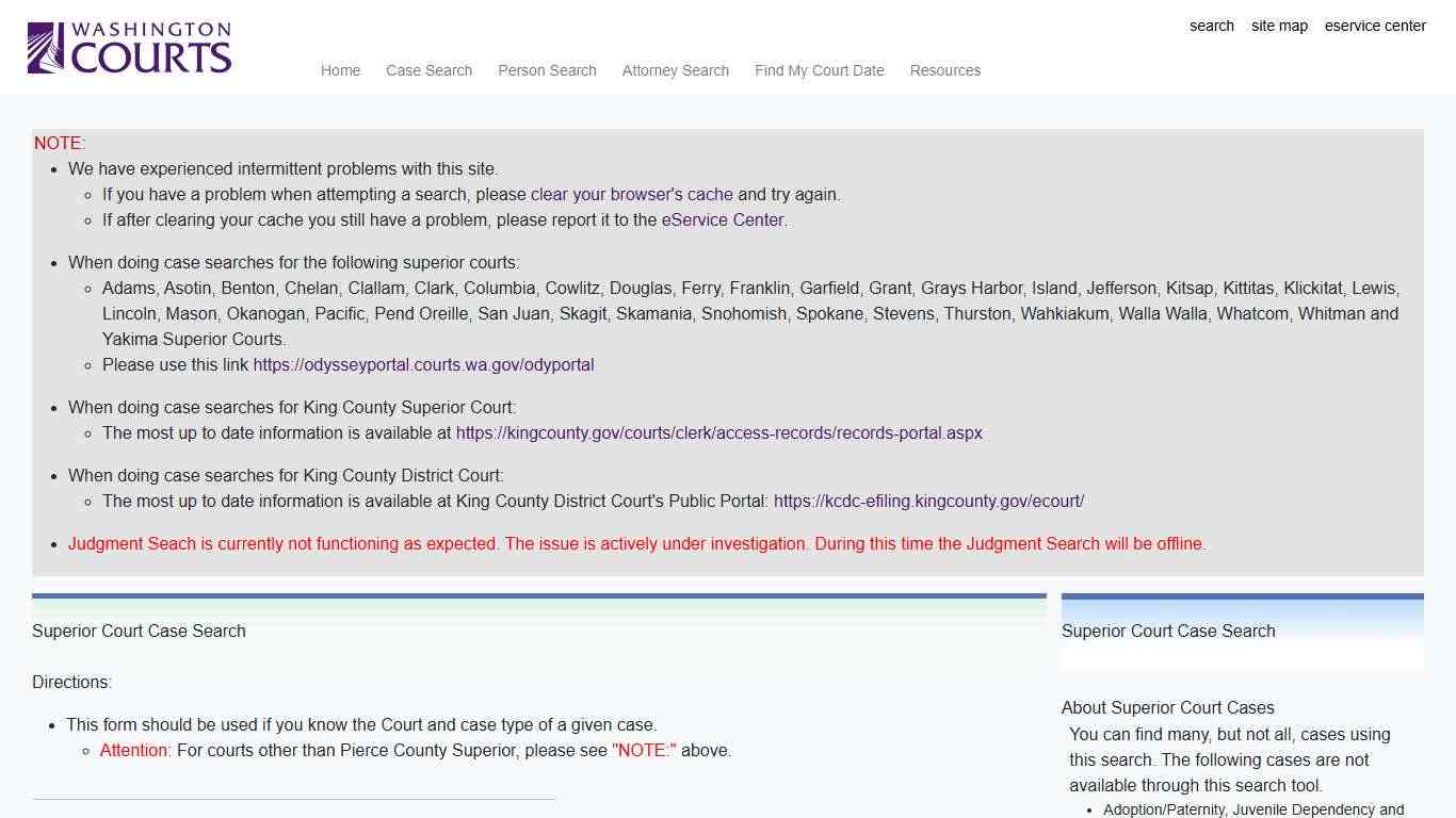 Superior Court Case Search - Find My Court Date - | WA.gov